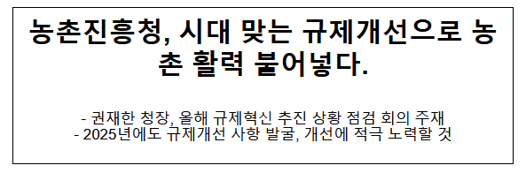 농촌진흥청, 시대 맞는 규제개선으로 농촌 활력 불어넣다. 농촌진흥청, 시대 맞는 규제개선으로 농촌 활력 불어넣다.