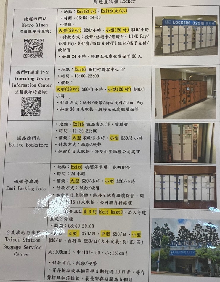  대만 타이베이 시먼딩역 지하철 캐리어 보관 락커 위치 및 후기