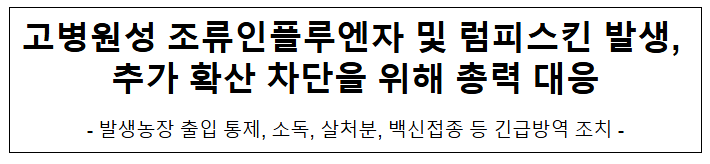 고병원성 조류인플루엔자 및 럼피스킨 발생, 추가 확산 차단을 위해 총력 대응 고병원성 조류인플루엔자 및 럼피스킨 발생, 추가 확산 차단을 위해 총력 대응