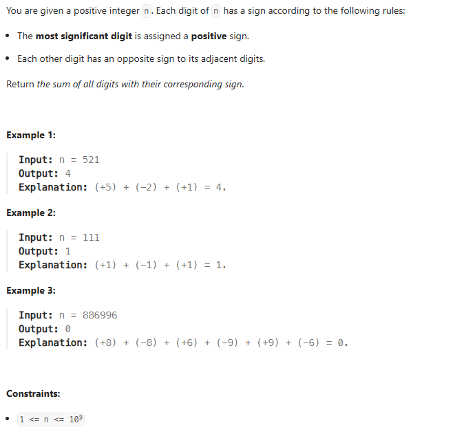  JAVA_LeetCode 2544_Alternating Digit Sum