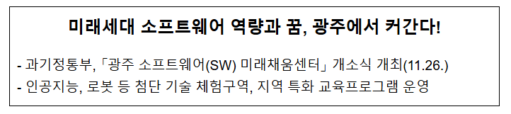 미래세대 소프트웨어 역량과 꿈, 광주에서 커간다! 미래세대 소프트웨어 역량과 꿈, 광주에서 커간다!