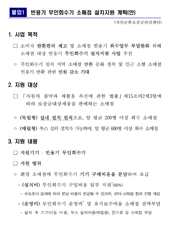 2025년 빈용기 무인회수기 설치지원 사업 참여 신청 공고 2025년 빈용기 무인회수기 설치지원 사업 참여 신청 공고