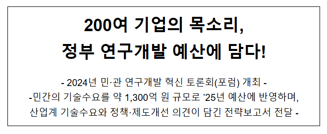 200여 기업의 목소리, 정부 연구개발 예산에 담다! 200여 기업의 목소리, 정부 연구개발 예산에 담다!