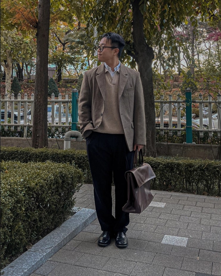  남자 가을 겨울 하객룩 셔츠 니트 블레이저 레이어드, 따뜻한 느낌 물씬나는 코디 추천