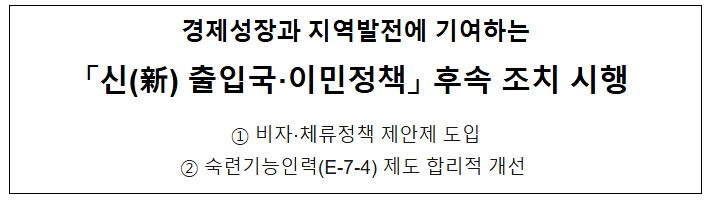 경제성장과 지역발전에 기여하는 「신(新) 출입국·이민정책」 후속 조치 시행 경제성장과 지역발전에 기여하는 「신(新) 출입국·이민정책」 후속 조치 시행