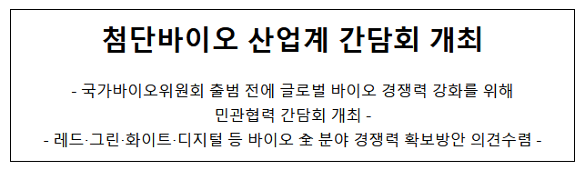 첨단바이오 산업계 간담회 개최 첨단바이오 산업계 간담회 개최