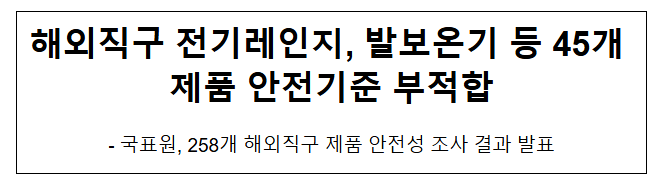 해외직구 전기레인지, 발보온기 등 45개 제품 안전기준 부적합 해외직구 전기레인지, 발보온기 등 45개 제품 안전기준 부적합