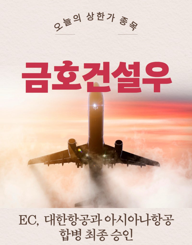 오늘의 상한가 종목] ○금호건설우○ 주가 훨훨...EC, 대한항공과 아시아나항공 합병 최종 승인 : 네이버 블로그