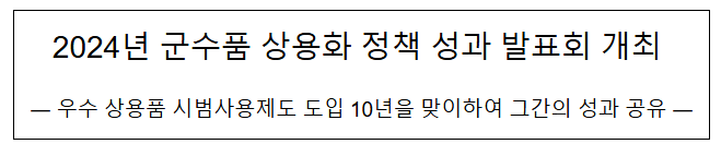 2024년 군수품 상용화 정책 성과 발표회 개최 2024년 군수품 상용화 정책 성과 발표회 개최