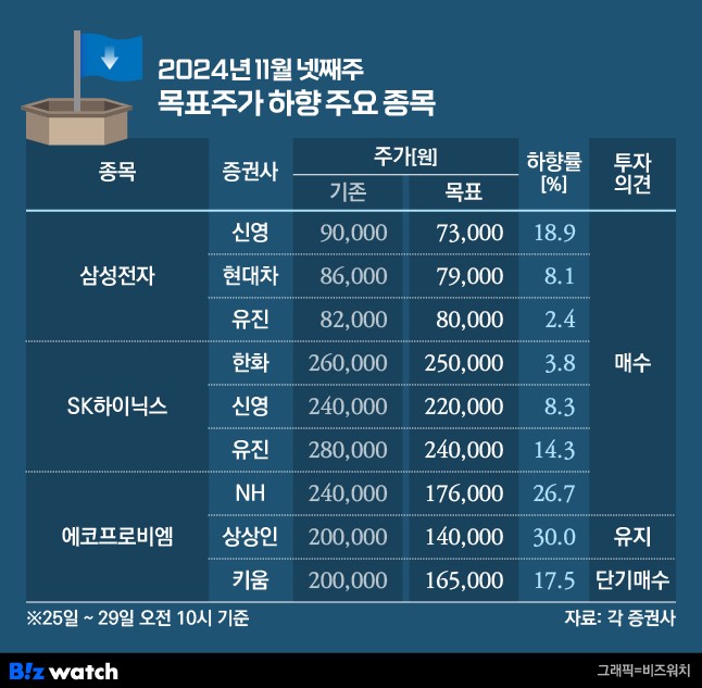 삼전·하이닉스·에코프로비엠....대표주 목표가 일제히 강등 삼전·하이닉스·에코프로비엠....대표주 목표가 일제히 강등