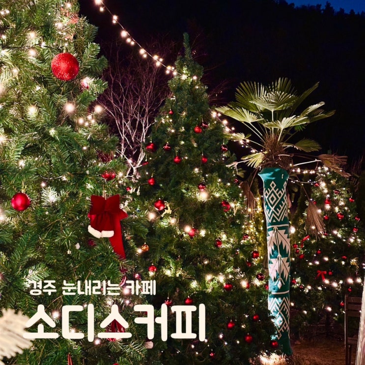 경주 눈내리는 크리스마스 트리 대형카페 소디스커피 눈내리는시간 주차장