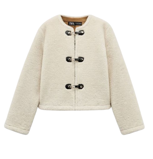  ZARA 에코시어링 후리스 플리스 떡볶이 단추 숏 자켓