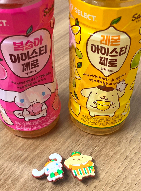  세븐일레븐 산리오 지비츠가 들어있는 복숭아 레몬 아이스티 제로