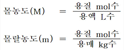 몰농도, 몰랄농도, 퍼센트 농도 구하기