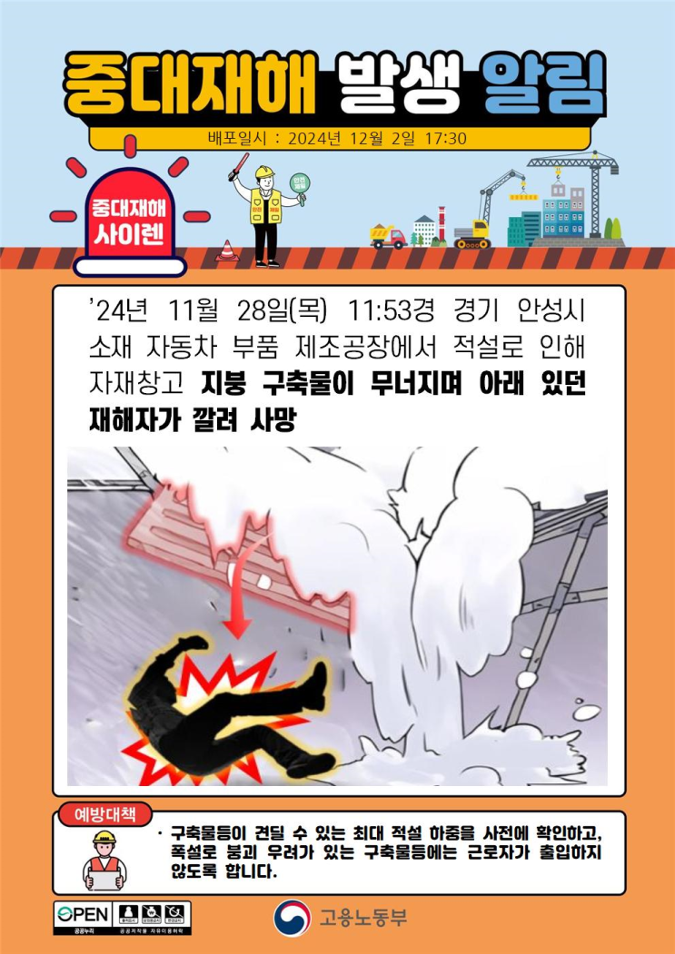  중대재해 구축물 깔림, 지게차 끼임사고