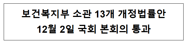 보건복지부 소관 13개 개정법률안 국회 본회의 통과 보건복지부 소관 13개 개정법률안 국회 본회의 통과