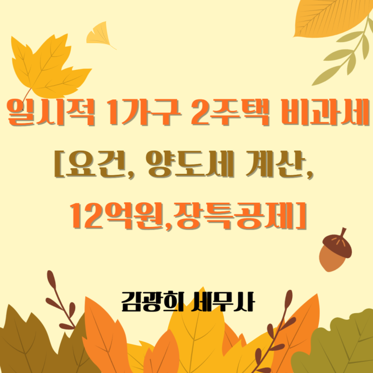  일시적 1가구 2주택 비과세[요건, 양도세 계산, 12억원,장특공제]