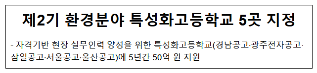 제2기 환경분야 특성화고등학교 5곳 지정 제2기 환경분야 특성화고등학교 5곳 지정