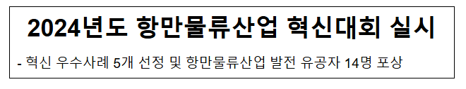 2024년도 항만물류산업 혁신대회 실시 2024년도 항만물류산업 혁신대회 실시
