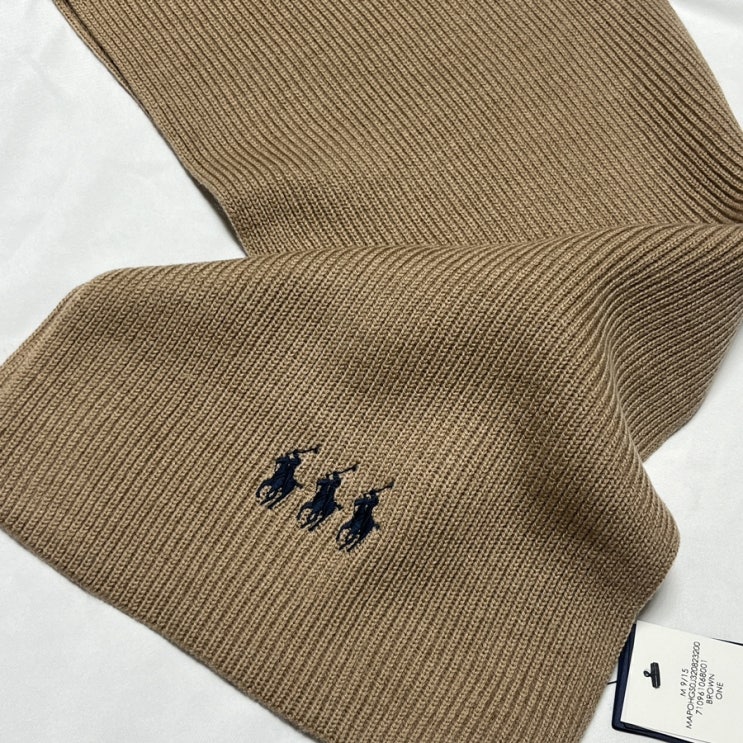  폴로 목도리 트리플 포니 워셔블 울 스카프 카멜 겨울목도리