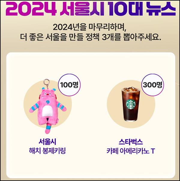 서울시 10대뉴스 투표이벤트(스벅등 400명)추첨~12.09 서울시 10대뉴스 투표이벤트(스벅등 400명)추첨~12.09