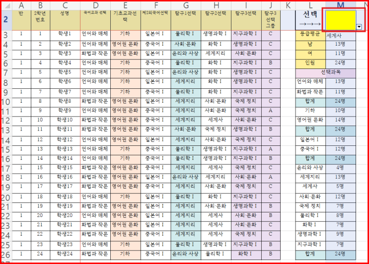  [한셀] 드롭다운 목록 만들기, 셀 강조규칙으로 셀 색상 변경하기