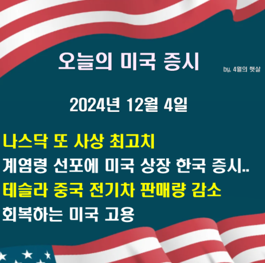 오늘의 미국 증시(12/4), <b>테슬라 중국</b> 전기차 <b>판매 감소</b>... 