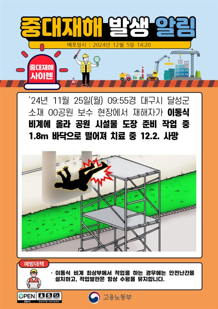  중대재해 이동식비계, 사다리 추락사고