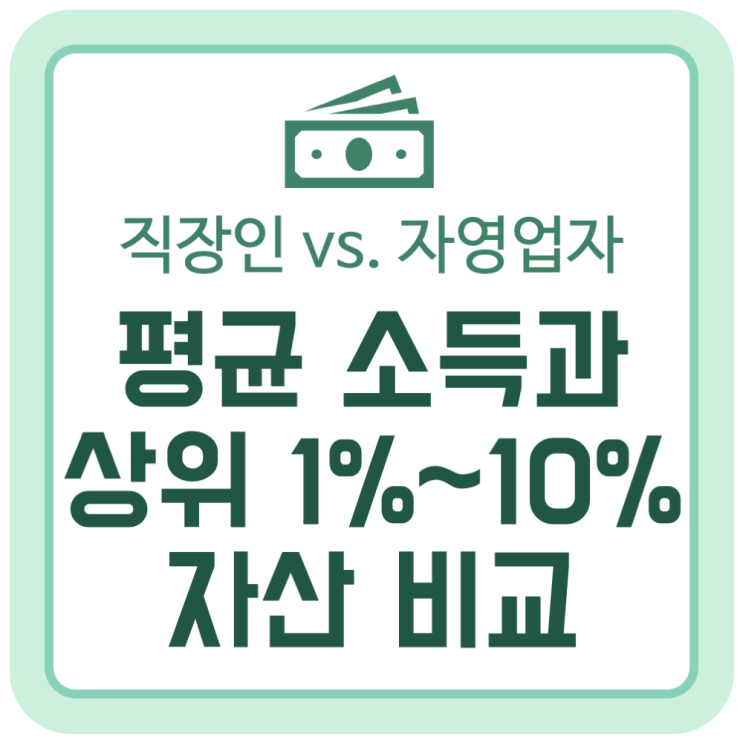 (직장인 vs. 자영업자) 평균 소득과 상위 1%~10% 자산 비교 (직장인 vs. 자영업자) 평균 소득과 상위 1%~10% 자산 비교