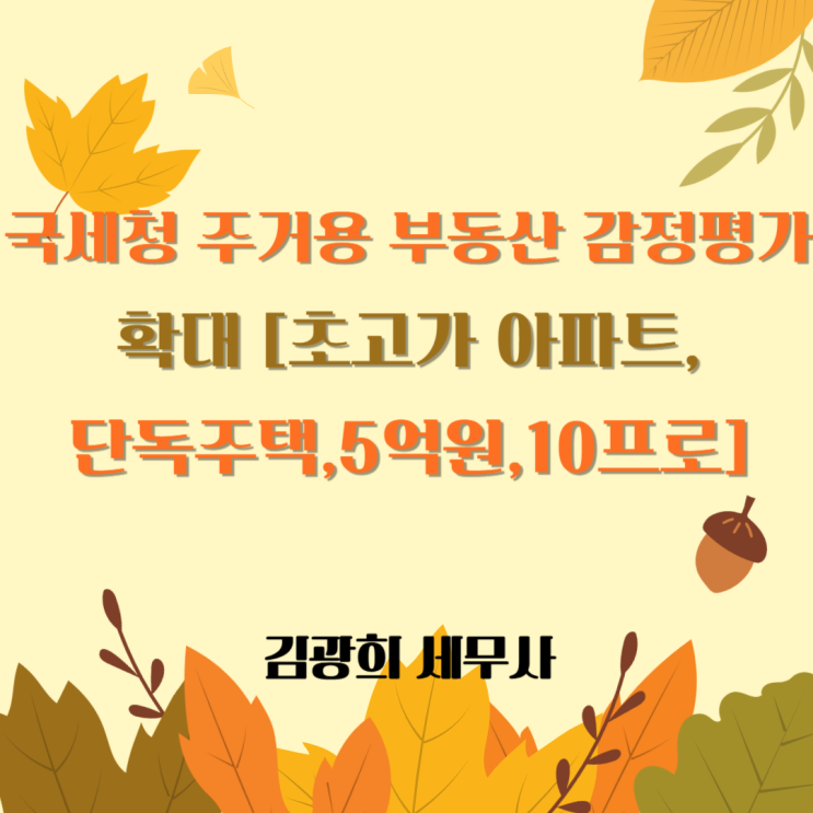  국세청 주거용 부동산 감정평가 확대 [초고가 아파트,단독주택,5억원]