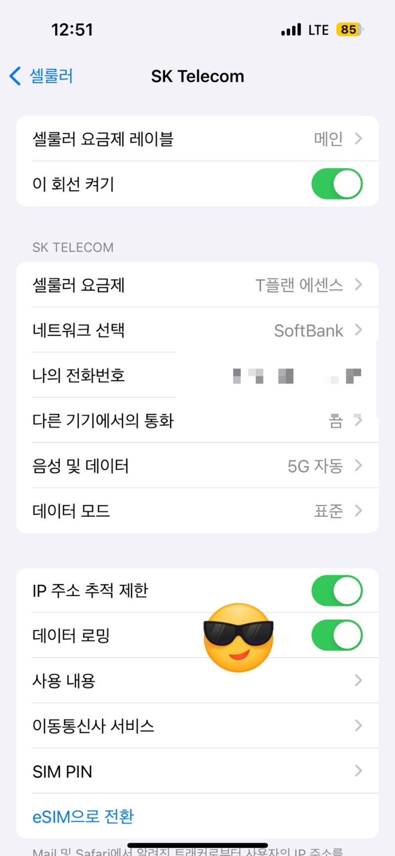 SK 로밍 baro요금제 수동 활성화하는법 & 일일 사용량 정리