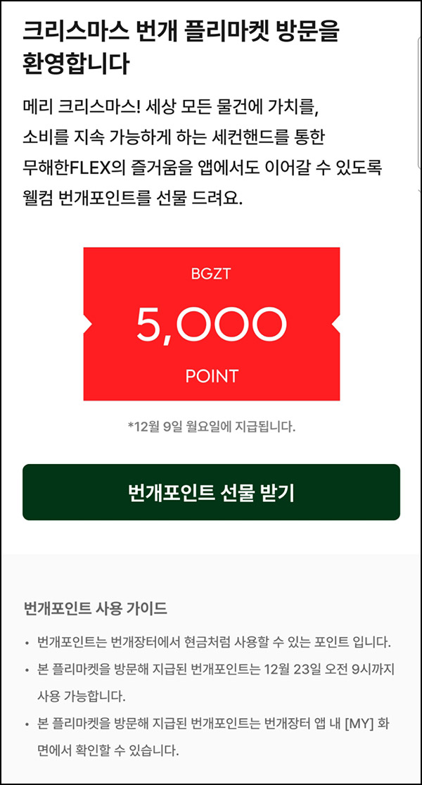 번개장터 플리마켓 이벤트(포인트 5,000p)전원~12.09 번개장터 플리마켓 이벤트(포인트 5,000p)전원~12.09