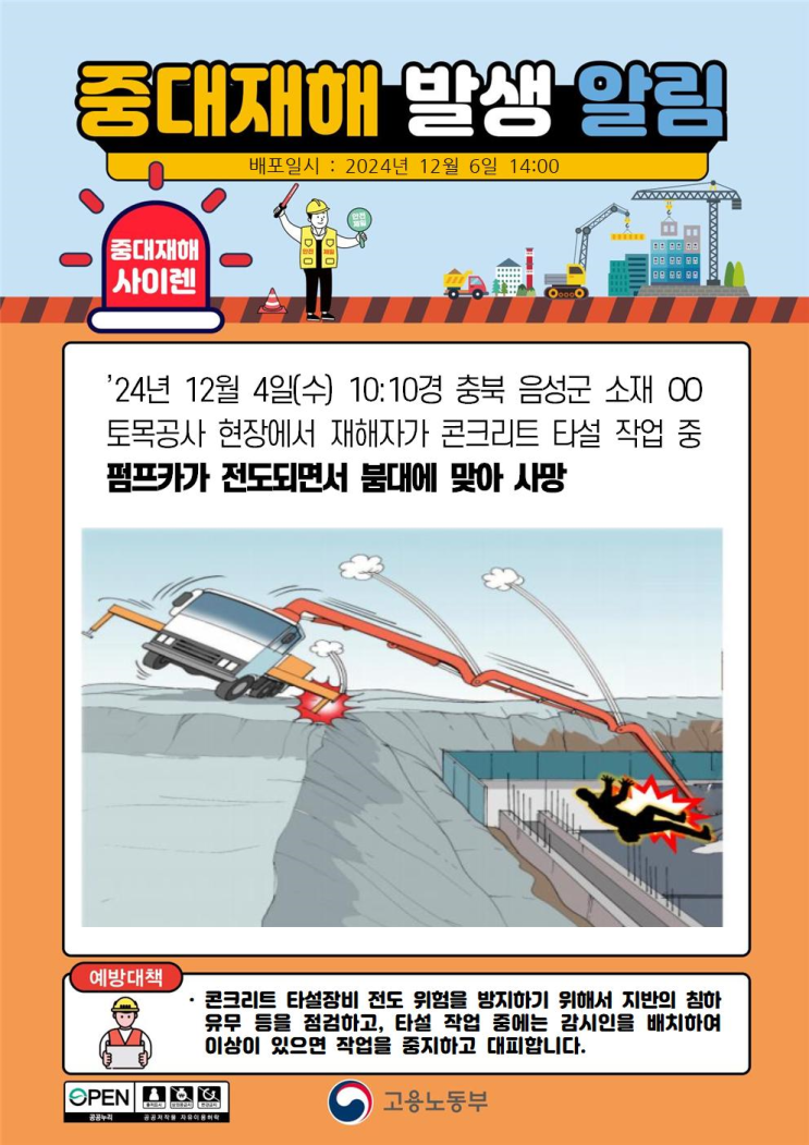  중대재해 펌프카 전도, 개구부 추락사고