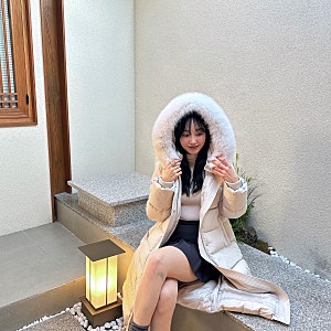 주크 ZOOC 폭스 퍼 후드 벨티드 롱 구스다운 여자 롱패딩 코디