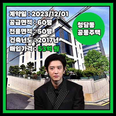 EXO Chanyeol Personally Buys a 5.3 Billion Won Apartment in Cheongdam-dong, Gangnam (60 Pyeong, 37 Pyeong Land Rights)