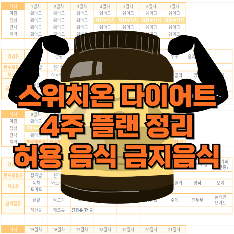 스위치온 다이어트 4주 플랜. 식단표, 허용음식, 금지음식!