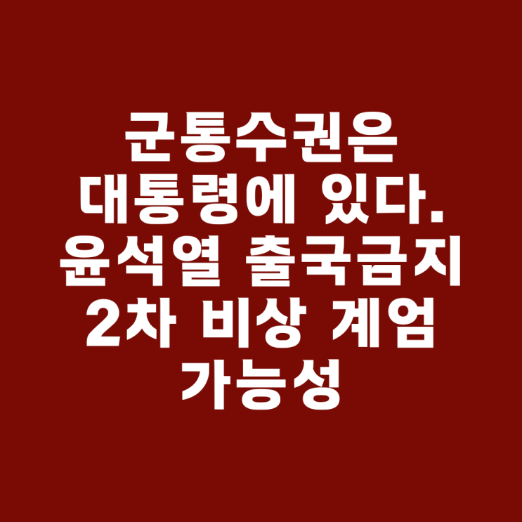  12월 9일 국방부, 군통수권은 대통령에 있다. 법무부 윤석열 출국금지 2차 비상계엄 가능성