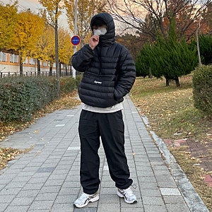 슈프림 마이크로 다운 패딩 하프 집 풀오버 남자 코디 및 사이즈 추천