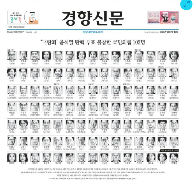 12월3일 계엄선포 후, 역사가, 교과서가, 자자손손 국민들 머릿속에 박제해서 기억해야 할 이름들