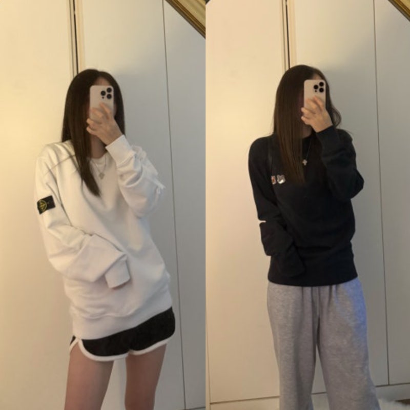 스톤아일랜드 키즈 맨투맨 14A, 메종 키츠네 스웨트셔츠XS (착용샷, 사이즈, 가격)