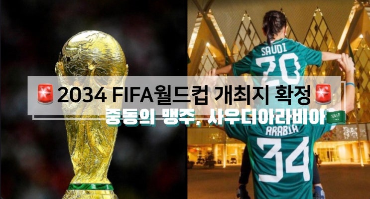 [WC] <b>2034</b> FIFA<b>월드컵</b> 개최지, <b>사우디</b>아라비아로 확정... 