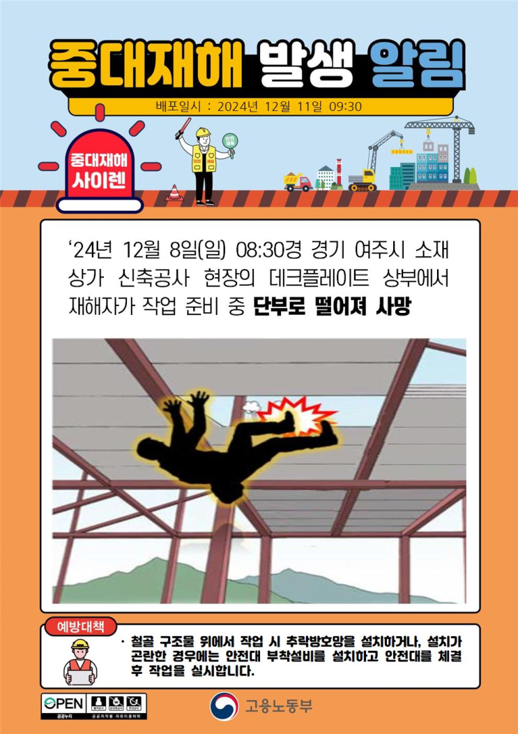  중대재해 데크플레이트 추락사고