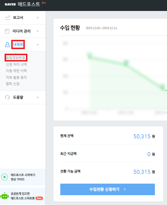  네이버 애드포스트 수익 전환 출금 방법 지급일 세금