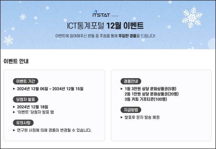 ICT통계포털 퀴즈이벤트(커피쿠폰등 125명)추첨~12.15 ICT통계포털 퀴즈이벤트(커피쿠폰등 125명)추첨~12.15