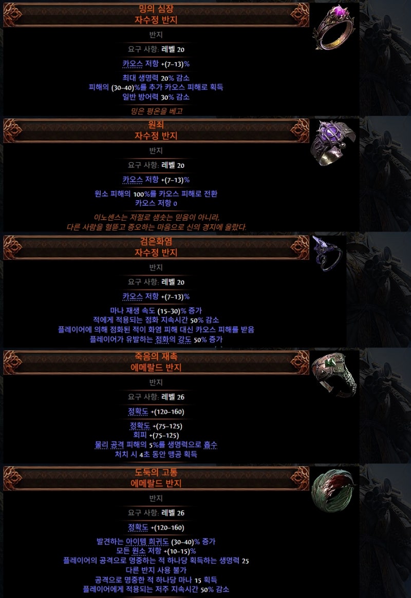 패스오브엑자일2 유니크 종류 POE2 고유 아이템 공략 : 네이버 블로그