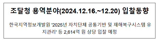 조달청 용역분야(2024.12.16.~12.20) 입찰동향 조달청 용역분야(2024.12.16.~12.20) 입찰동향
