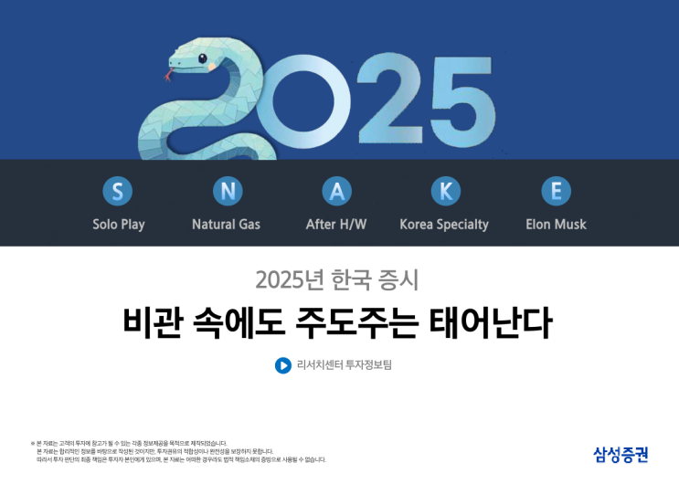 2025년 한국 증시 생존 전략 및 전망: "S.N.A.K.E" 주도주 (feat. 삼성증권)