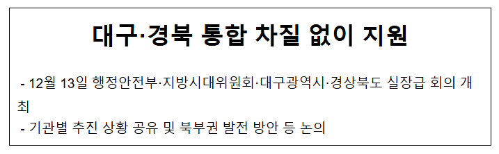 대구·경북 통합 차질 없이 지원 대구·경북 통합 차질 없이 지원