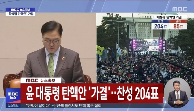 2차 <b>탄핵안</b> 표결 투표 결과 <b>윤석열</b> 대통령 <b>탄핵안 가결</b>