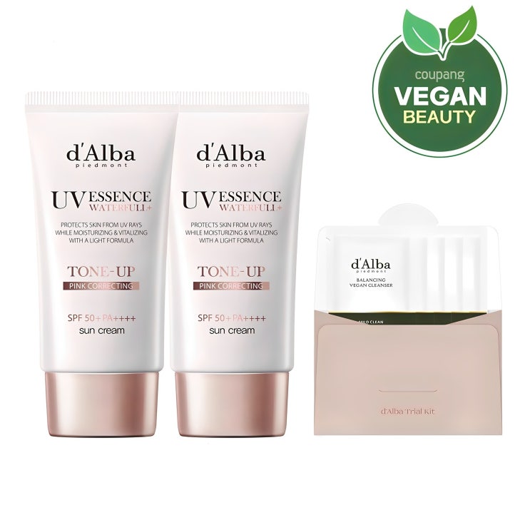  [광고] 달바 워터풀 톤업 선크림 SPF 50+ PA++++ 50ml x 2p + 밸런싱 비건 젤 클렌저 15ml 세트, 50ml, 1세트